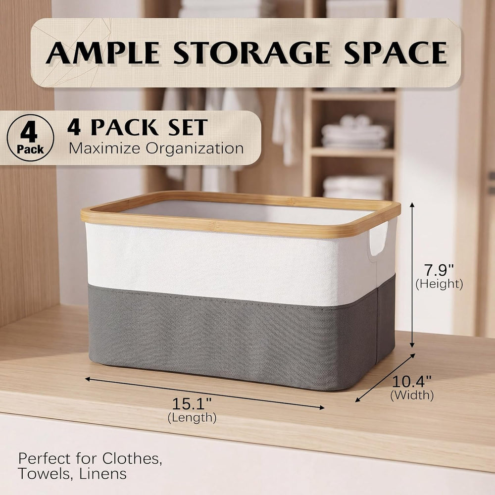Hushee 4 Pack Bamboo Fabric Storage Bins for Shelves, 15"x10"x7.9&q...