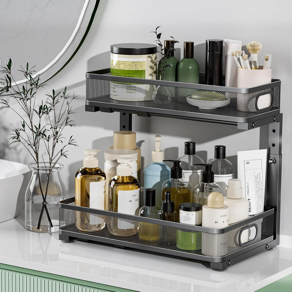 Under Sink Organizer 2 Pack, High Adjustable 2 Tier Under Sink Organizers and...