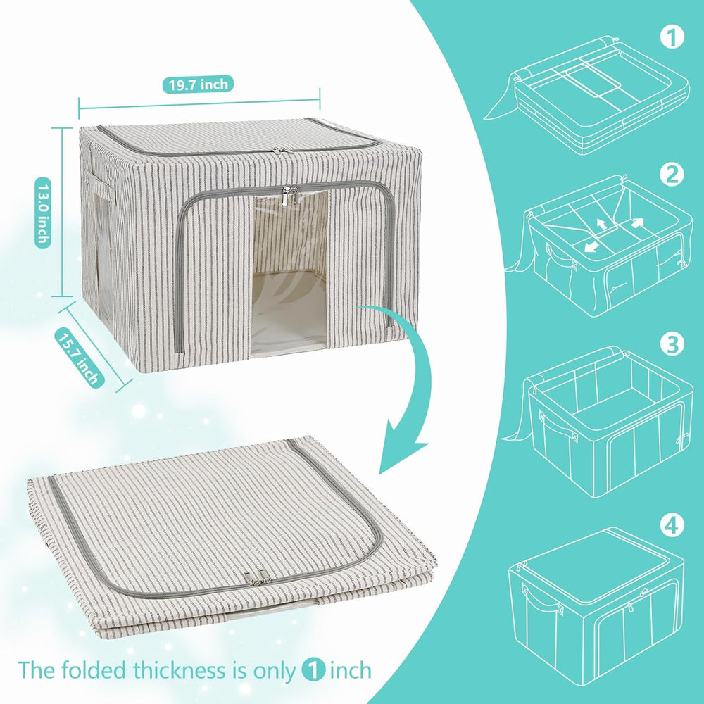 3 Pack Clothes Storage Bins, Foldable Metal Frame Storage Box with Lids,Stack...