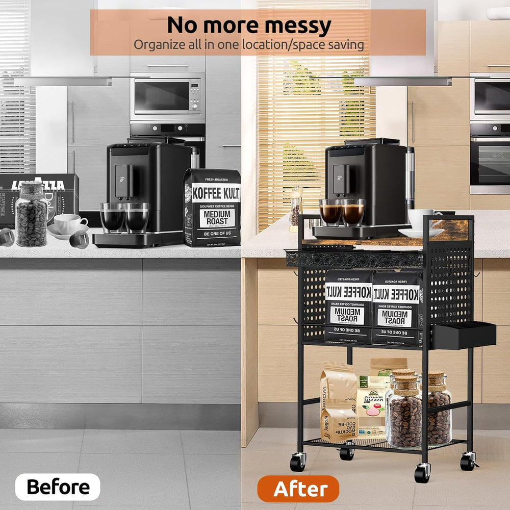 Compact Coffee Bar Cabinet, Rustic Brown & Black