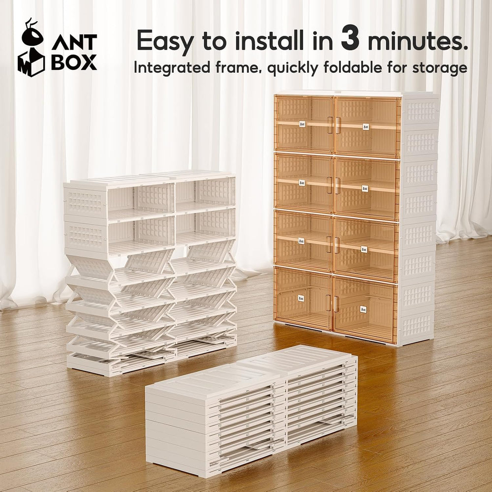 ANTBOX Foldable Shoe Rack Cabinet with Clear Doors, Extra Large Shoe Organize...
