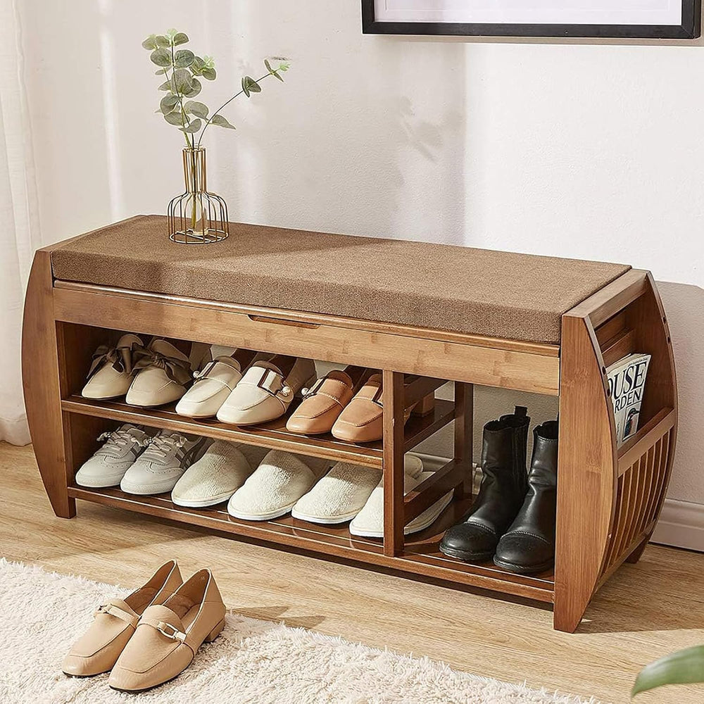 Bamboo Shoe Rack & Shoe Bench, Entryway Storage Organizer, Multi Function...