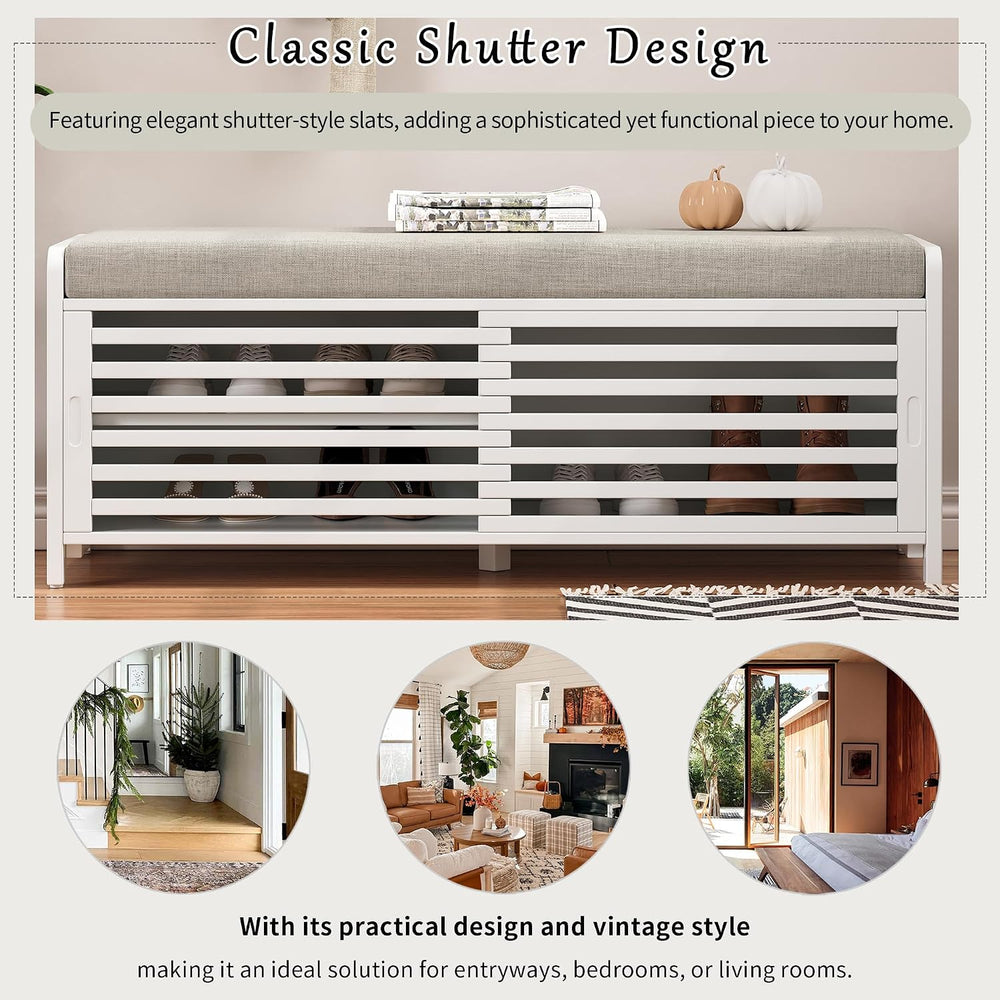 Ball & Cast 43.3" Wood Frame Entryway Storage Bench w/Shutter-Style ...