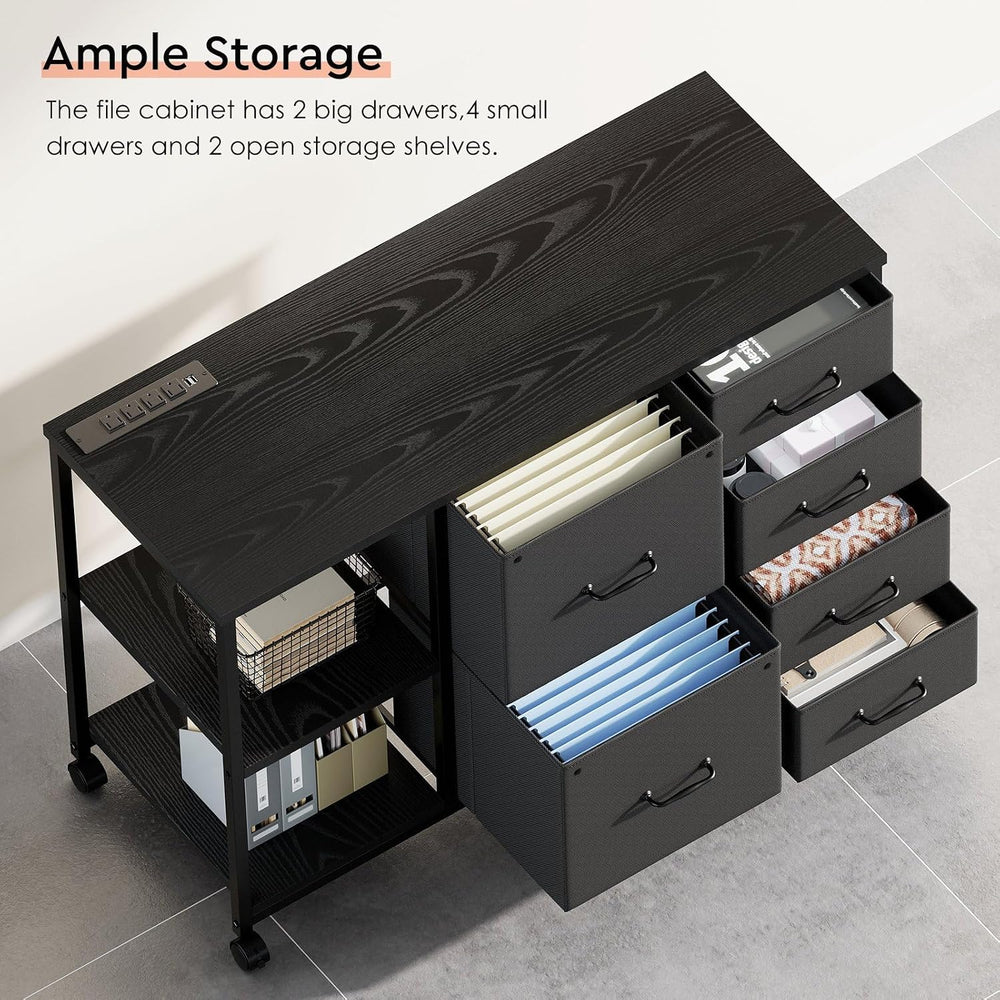 Maihail 6 Drawer File Cabinet with Charging Station and Open Storage Shelf