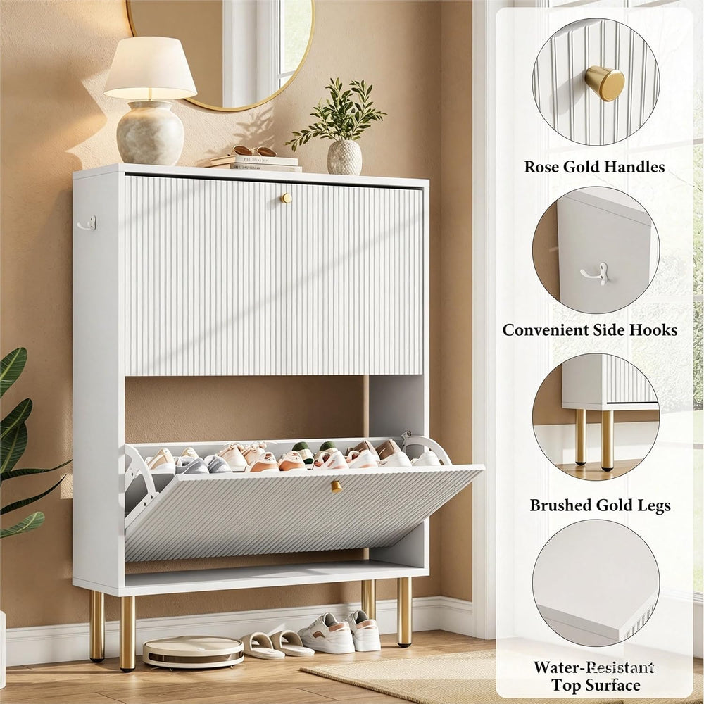 Nicetree Shoe Storage Cabinet for Entryway - 2 Flip Drawers Shoe Cabinet with...