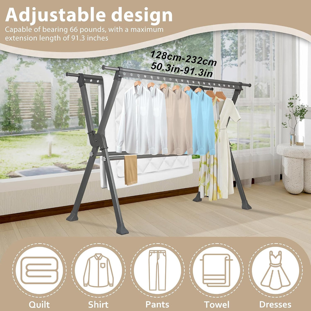 50.3-91.3 Inches Clothes Drying Rack, Aluminum Alloy Clothes Drying Rack, Adj...