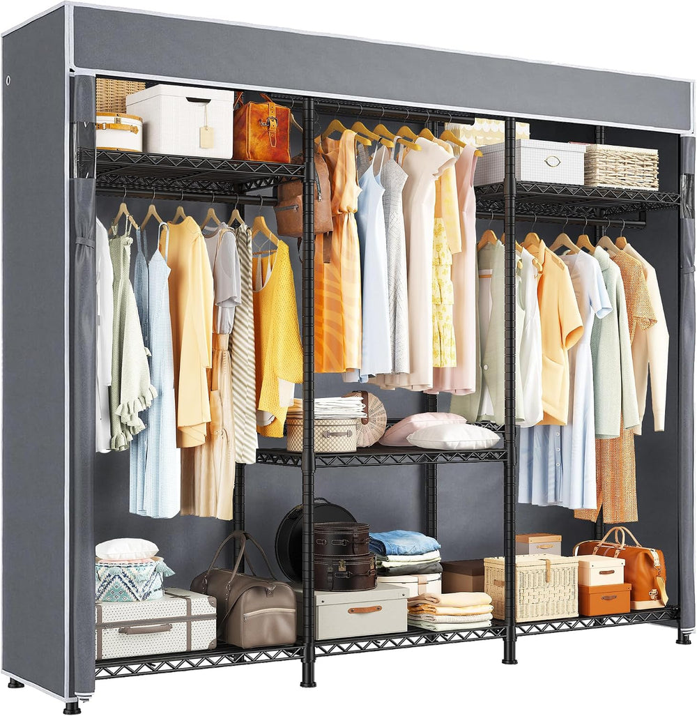 Raybee Clothes Rack, Heavy Duty Portable Closet with Cover, 3 Rods, 800LBS