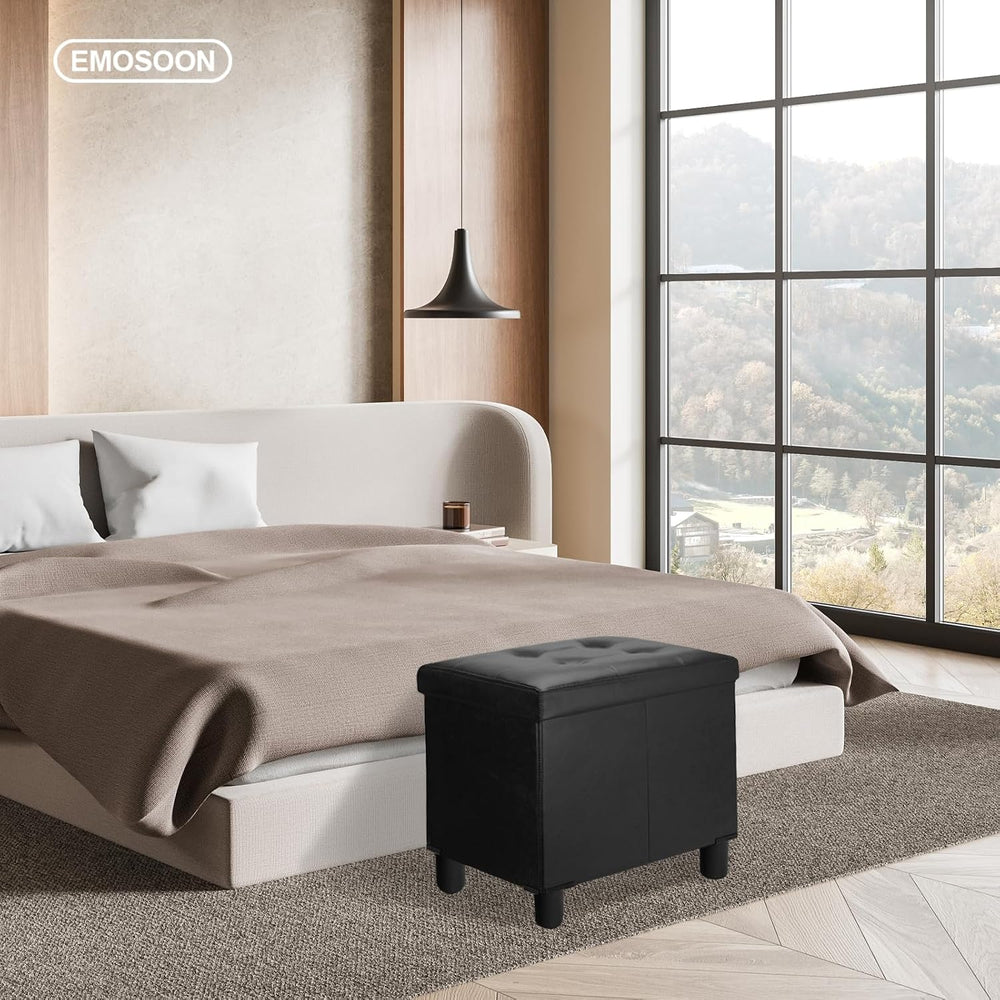 18 Inches Cube Storage Ottoman, Faux Leather Collapsible Square Folding Ottom...
