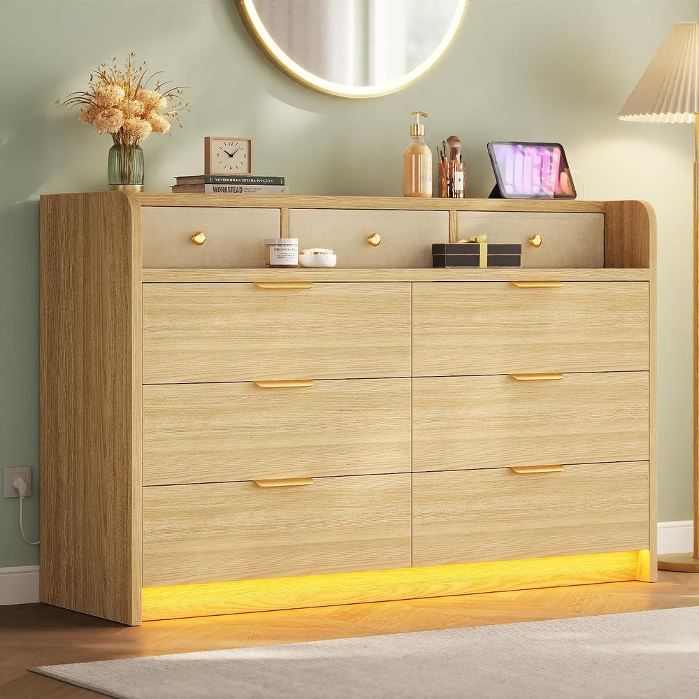 MapleGrace 53'' Wide 9 Drawer Dresser for Bedroom, Wood TV Stand Dres...