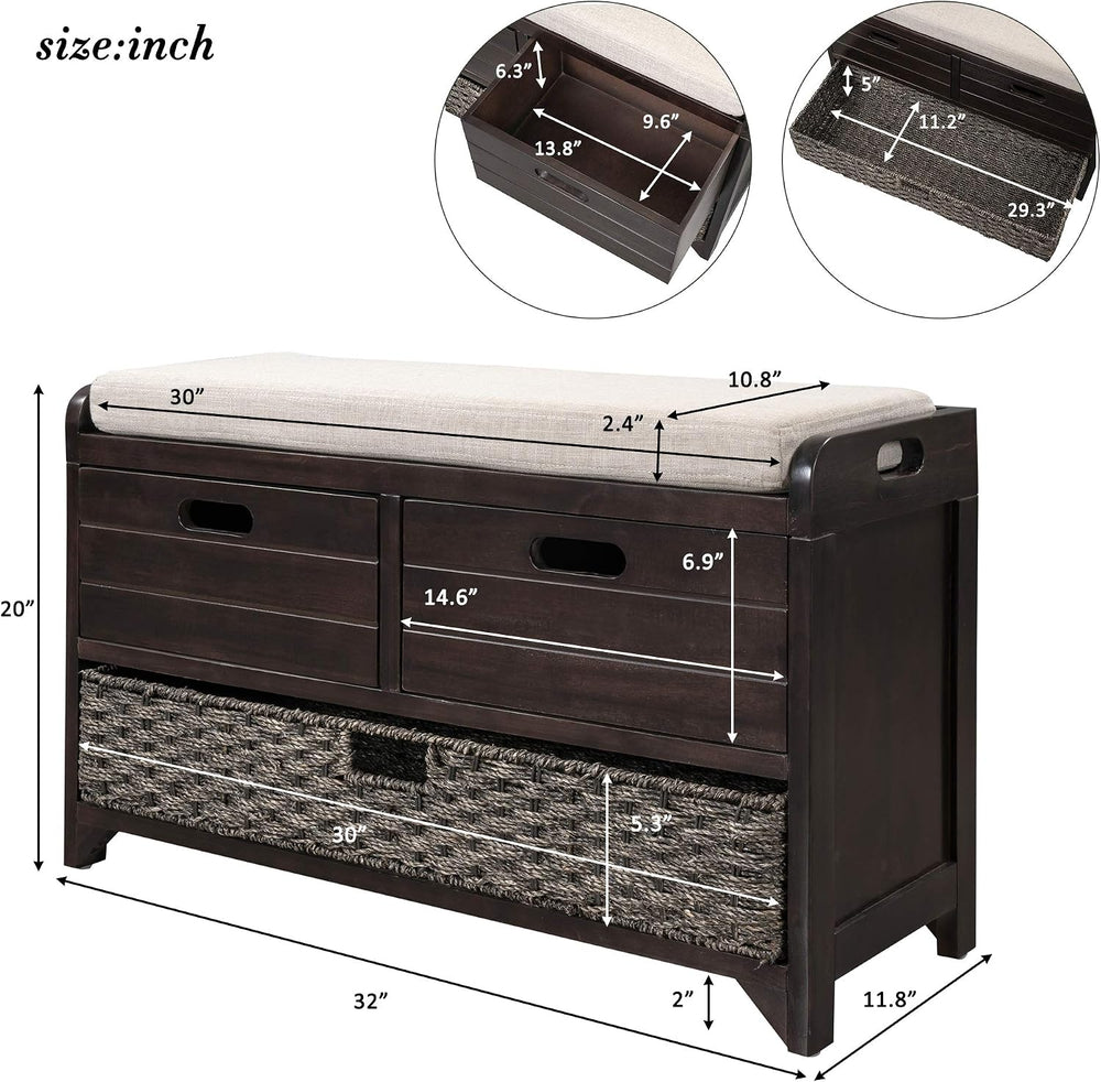 SOFTSEA Storage Bench Upholstered Storage Ottoman with Removable Basket and 2...
