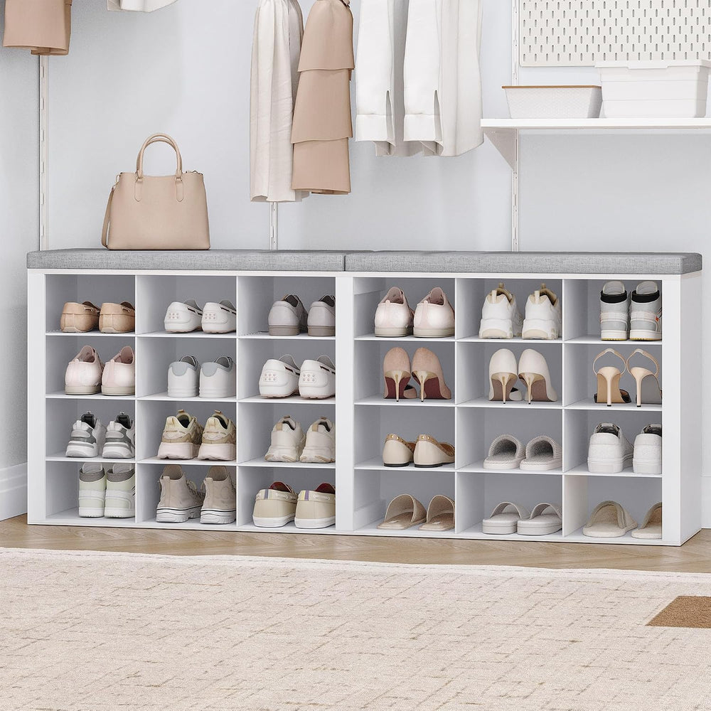 Hzuaneri Shoe Storage Bench with Cushion, Storage Bench with 24 Cubbies
