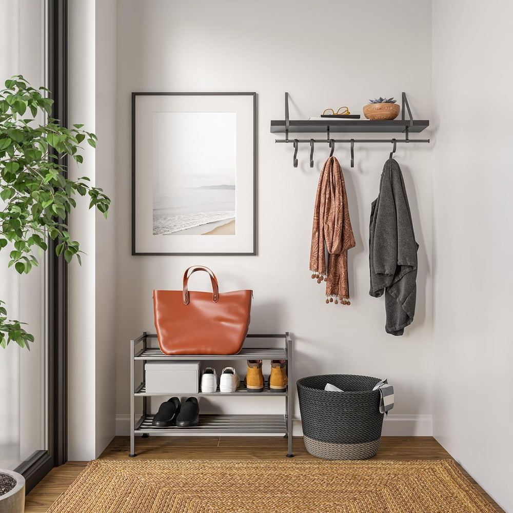 3-Tier Stackable 1" Slat Steel Frame Shoe Rack, 27.25"W x 12.75&quo...