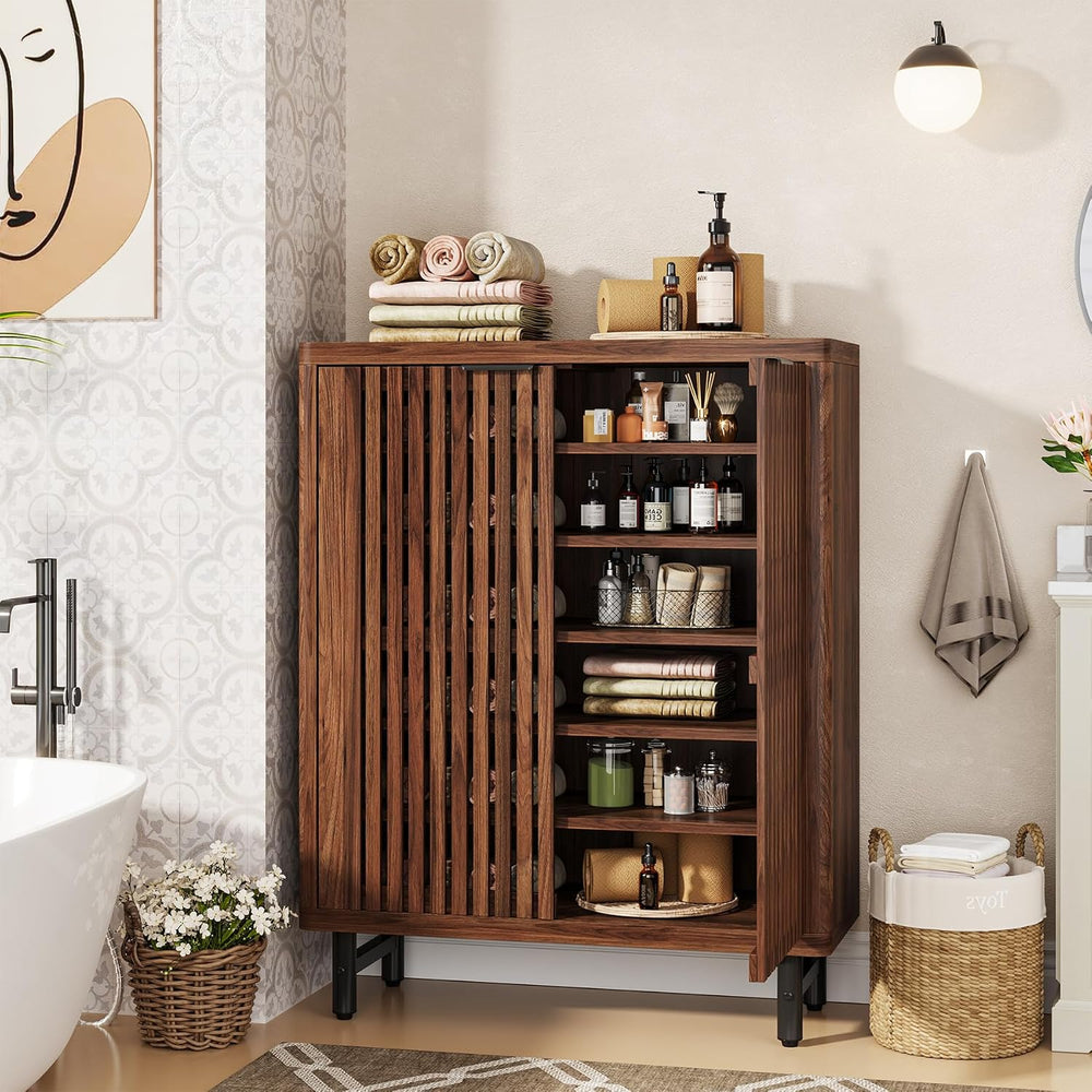 Tribesigns 6-Tier Bathroom Floor Cabinet with 2 Shutter Doors, Wooden Bathroo...