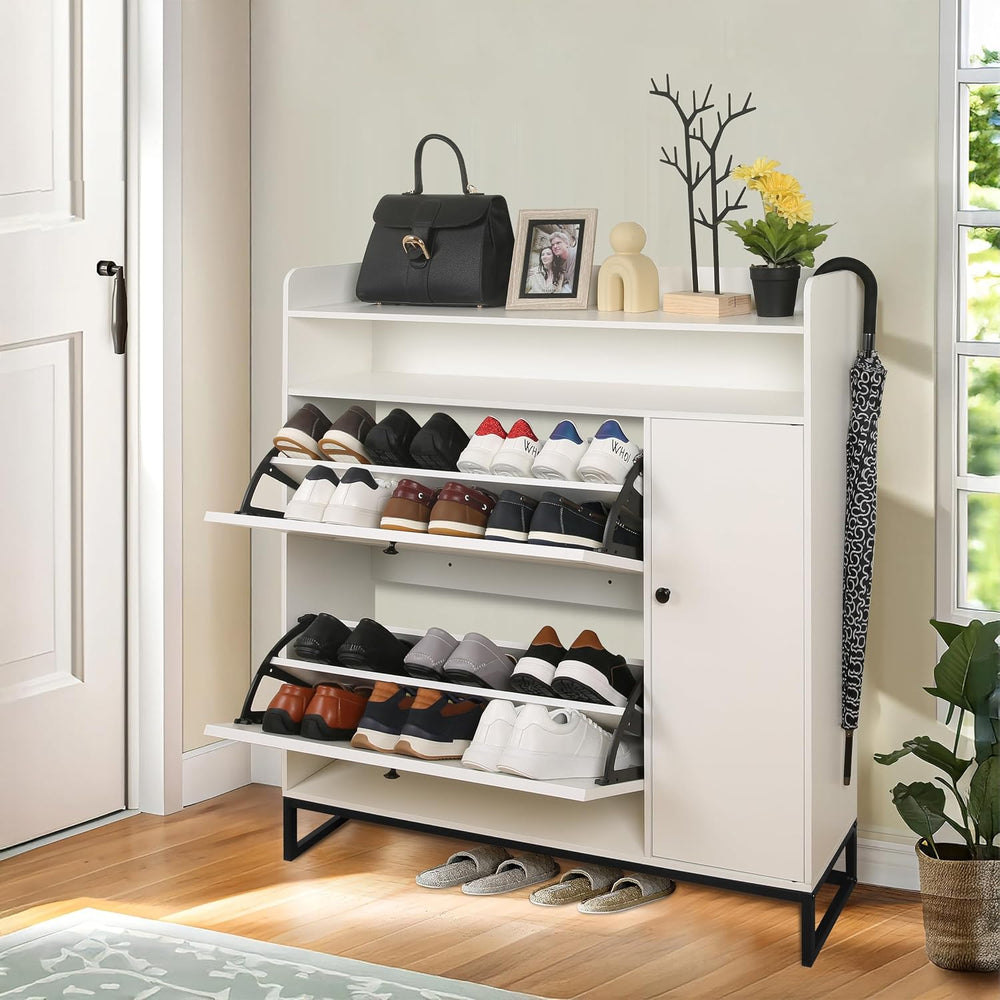 SunSettler White Shoe Storage Cabinet with 2 Flip Drawers