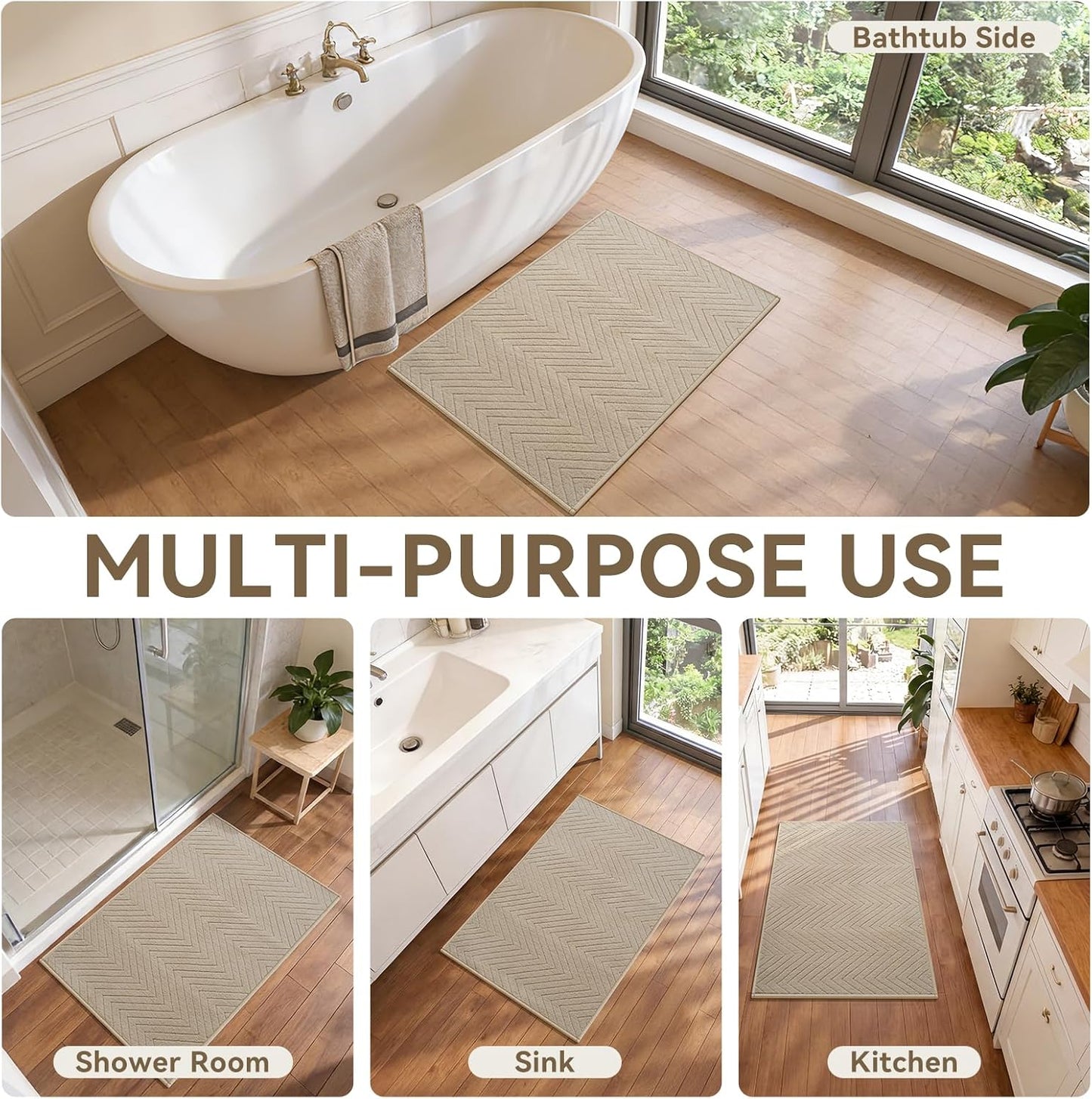 Bathroom Rugs Mat Quick Dry Absorbent Non Slip Bath Mat Bath Mats for Bathtub Mat Bathroom Carpet Fit Under Door Washable Floor Bath Rug Brown 20x32
