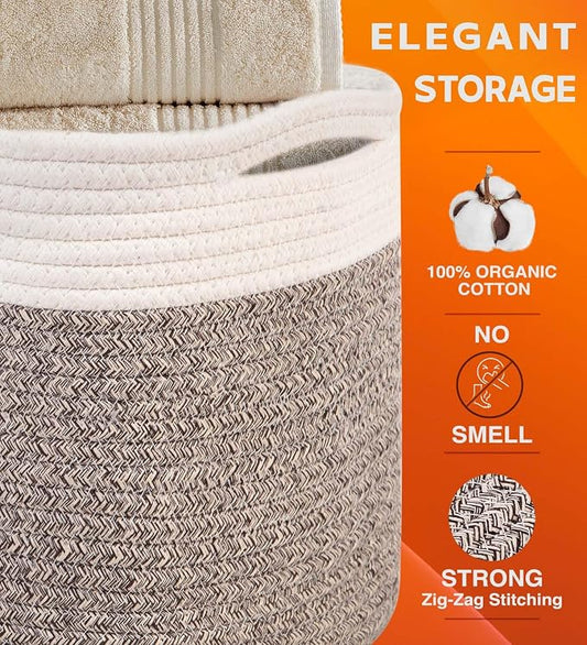 CHAT BLANC Cotton Rope Baskets for Organizing | 15”x10”x9” Storage Baskets for - Image 2