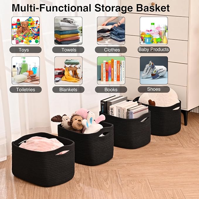 Black Storage Baskets for Shelves, Small Storage Baskets for Organizing