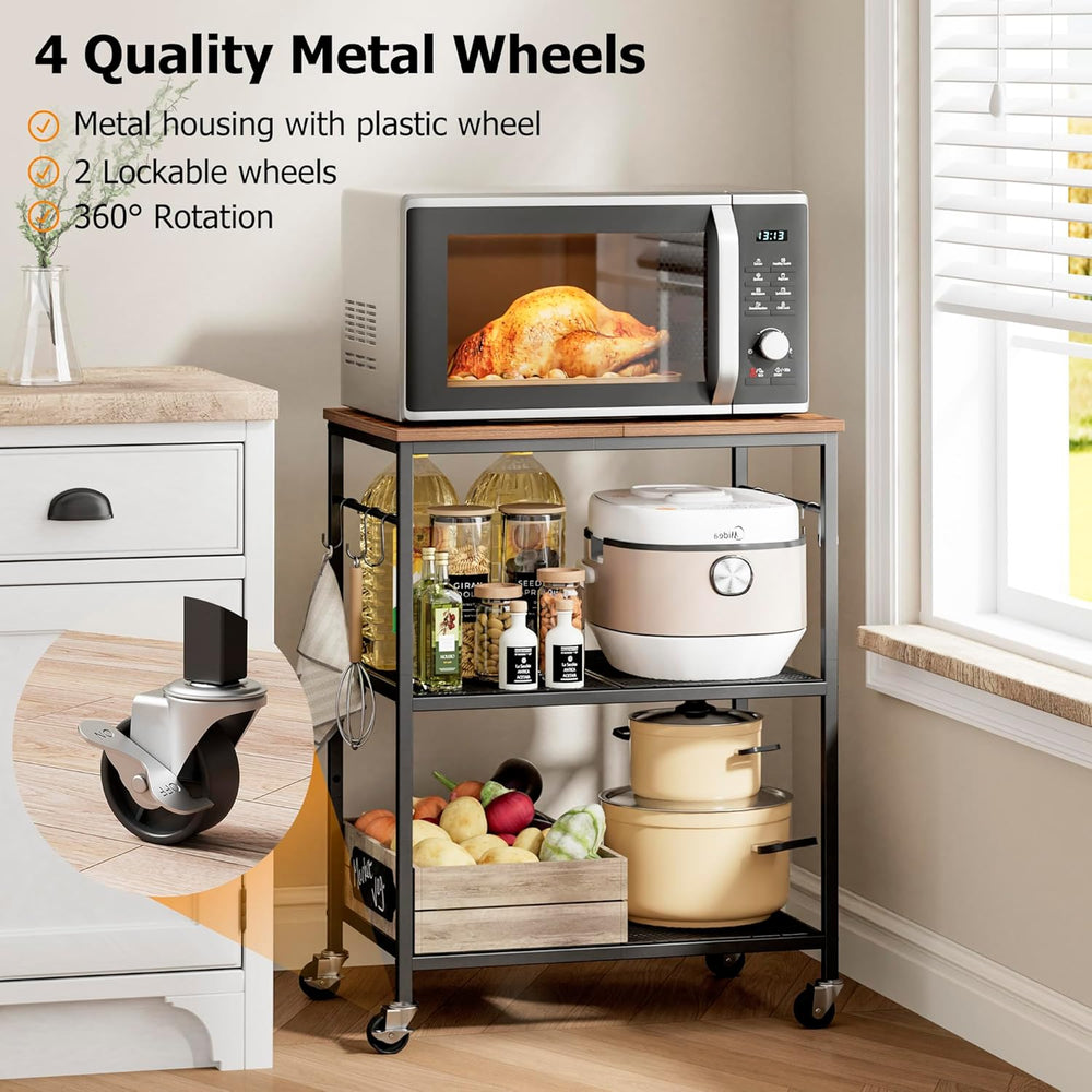 Homleke 3-Tier Rolling Kitchen Microwave Cart, Utility Cart