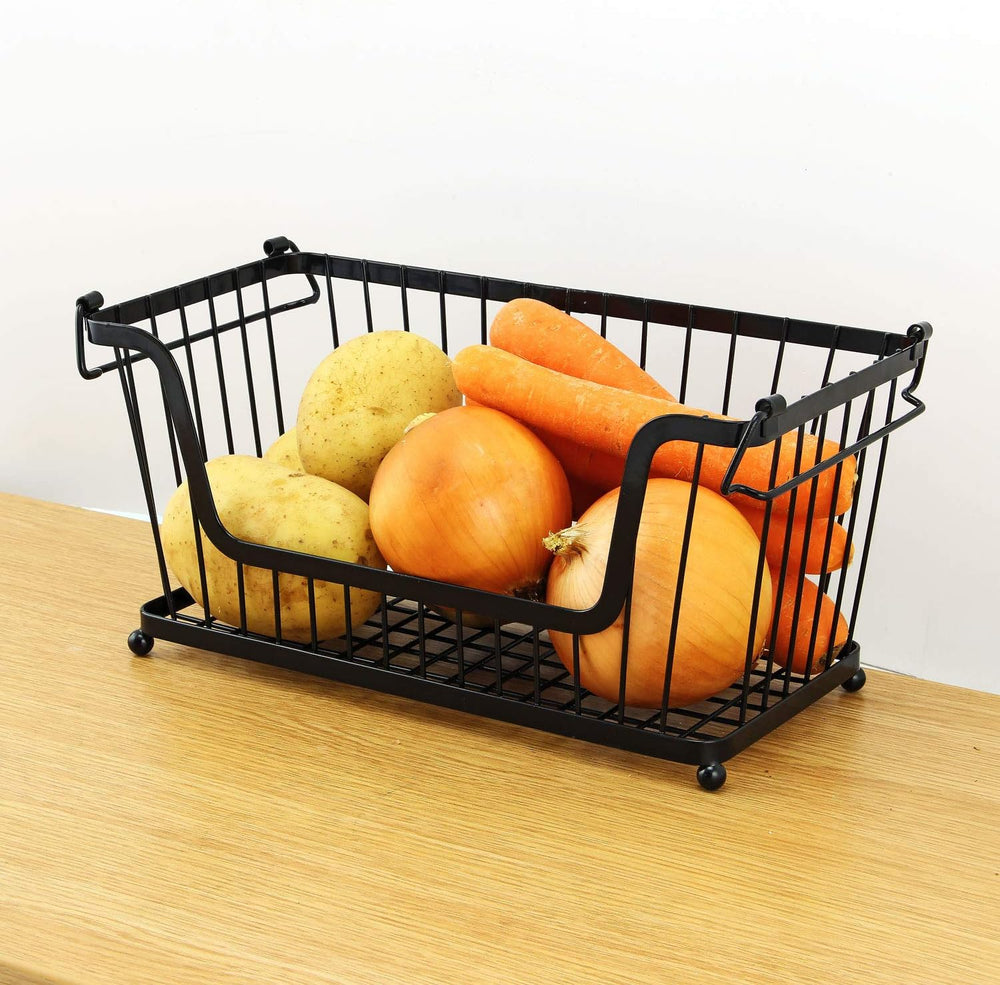 Taylor & Brown Set of 3 Black Storage Stacking Wire Basket Stackable Shel...