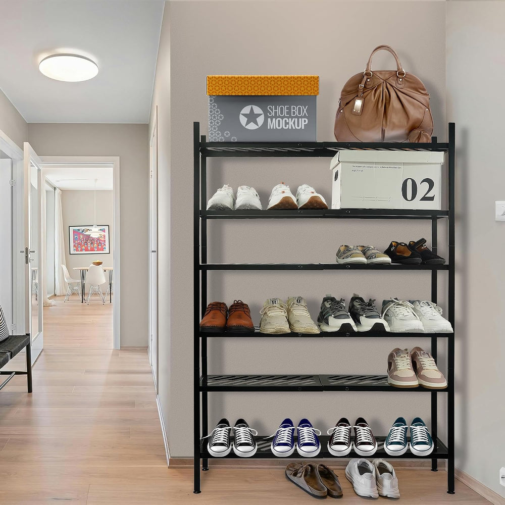 Shoe Rack, 4-Tier FreeStanding Shoe Shelf Stand, Stackable Shoe Storage Organ...