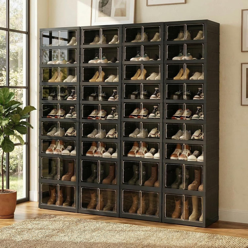 Foldable Shoe Organizer Storage Box Set of 4, Portable Extra Large Folding Sh...