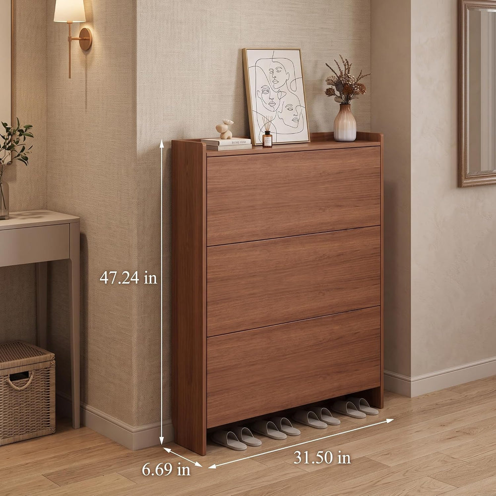 Narrow Shoe Cabinet for Entryway, 31.4" Thin Hidden Shoe Cabinet