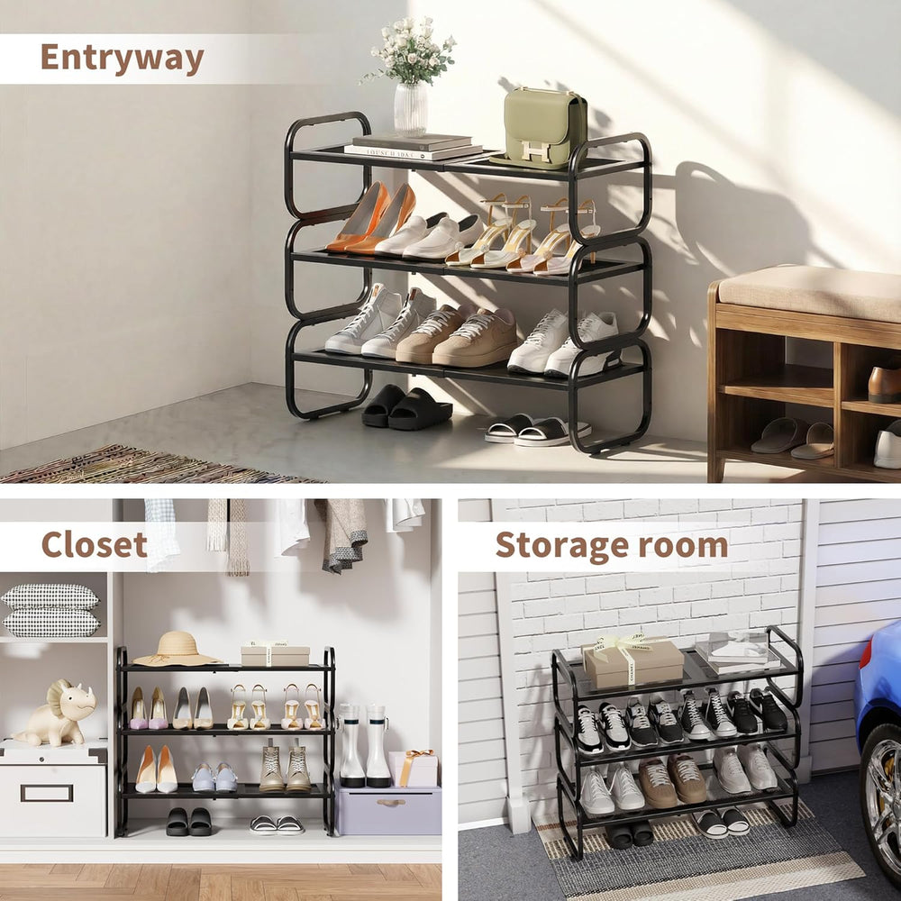 3 Tier Shoe Rack - Expandable Shoe Organizer for Closet
