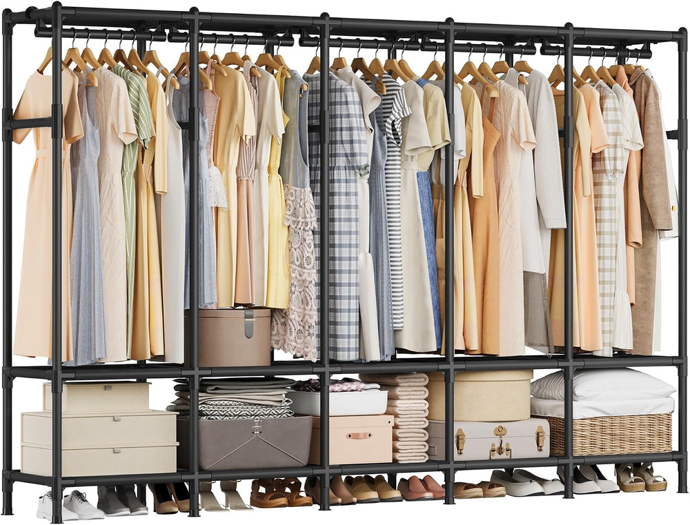 SONGMICS Wardrobe Closet, Fabric Cover, 5 Hanging Rails, 10 Shelves