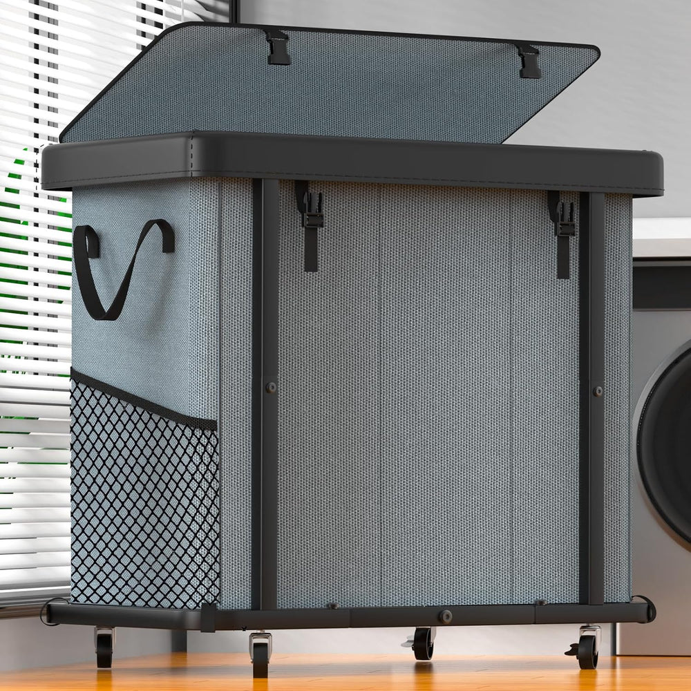 Laundry Basket with Wheels, 230L(60Gal) Laundry Sorter 3 Section - Gray