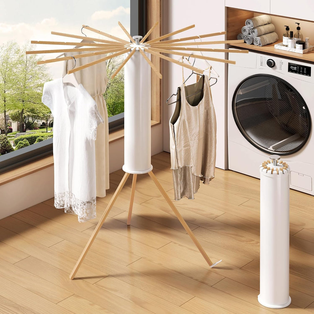 Foldable Tripod Clothes Drying Rack,Beechwood & Portable Laundry Stand, S...