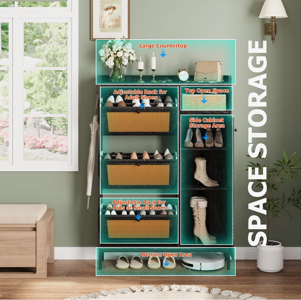 Garvee Shoe Cabinet with 3 Flip Drawers, Freestanding Shoe Organizer with 4-T...