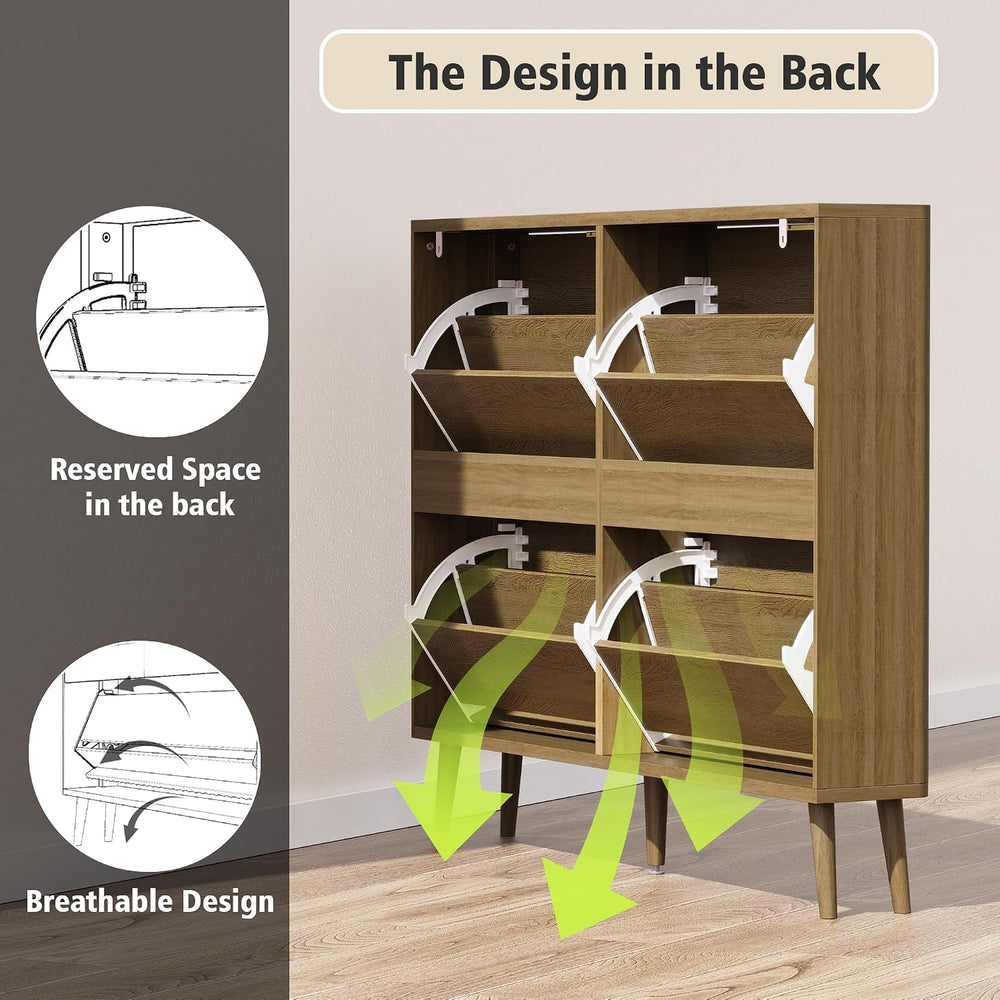 KIGOTY Narrow Shoe Storage Cabinet, Shoe Cabinet with 4 Flip Drawers, Freesta...