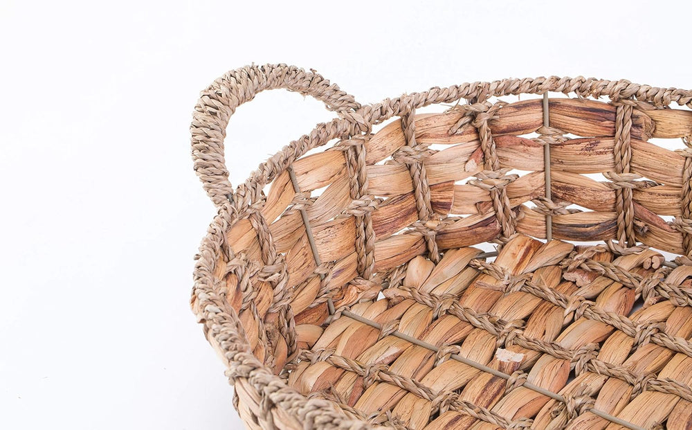 Seagrass Rattan Tray Set of 3 – Round and Rectangular Wicker Shallow Baskets ...