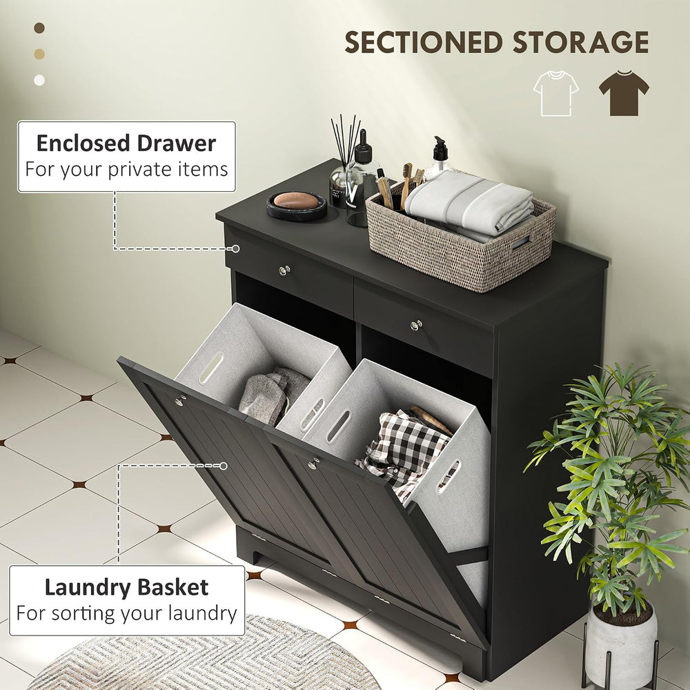 HOMCOM Laundry Cabinet with 2 Removable Baskets, Tilt Out Hamper, Black