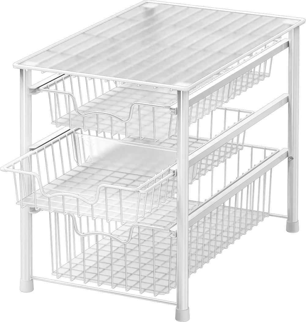 Simple Houseware Stackable 3 Tier Sliding Basket Organizer Drawer, White