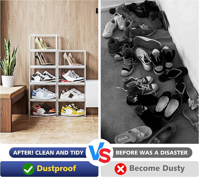 12 Pack Shoe Organizer Clear Plastic Stackable Shoe Storage Boxes - Image 7