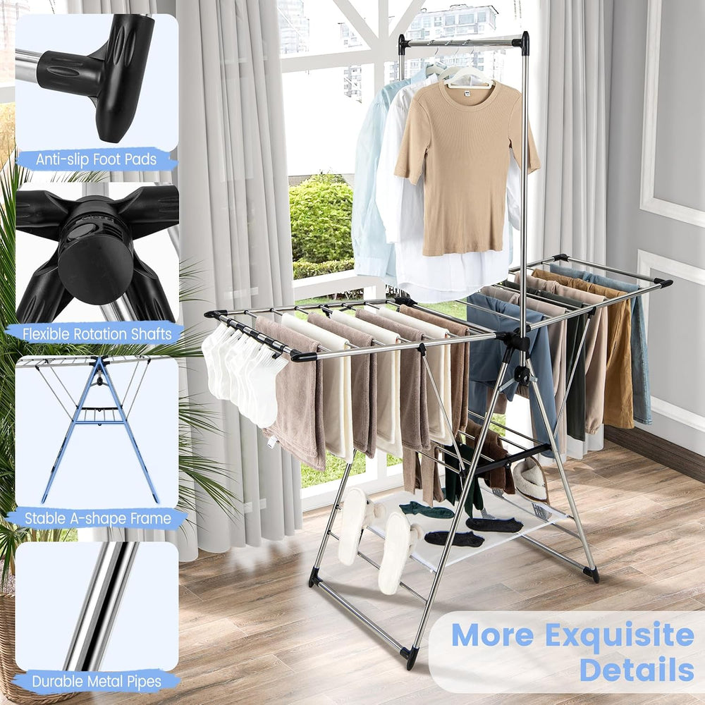 GIANTEX Foldable Clothes Drying Rack with 6-Level Adjustable Height