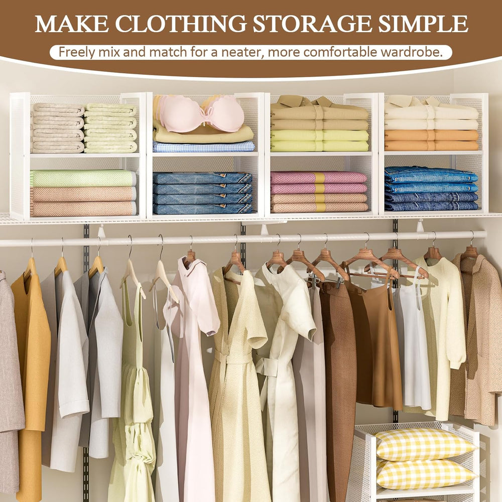 4-Tier Stackable Closet Organizers and Storage Basket, Wire Clothes Shelf Org...