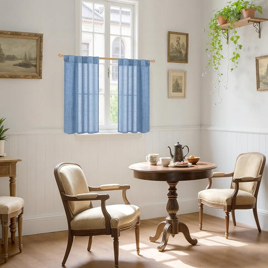 YoungsTex Denim Blue Linen Curtains 40 Inch Length - Image 2