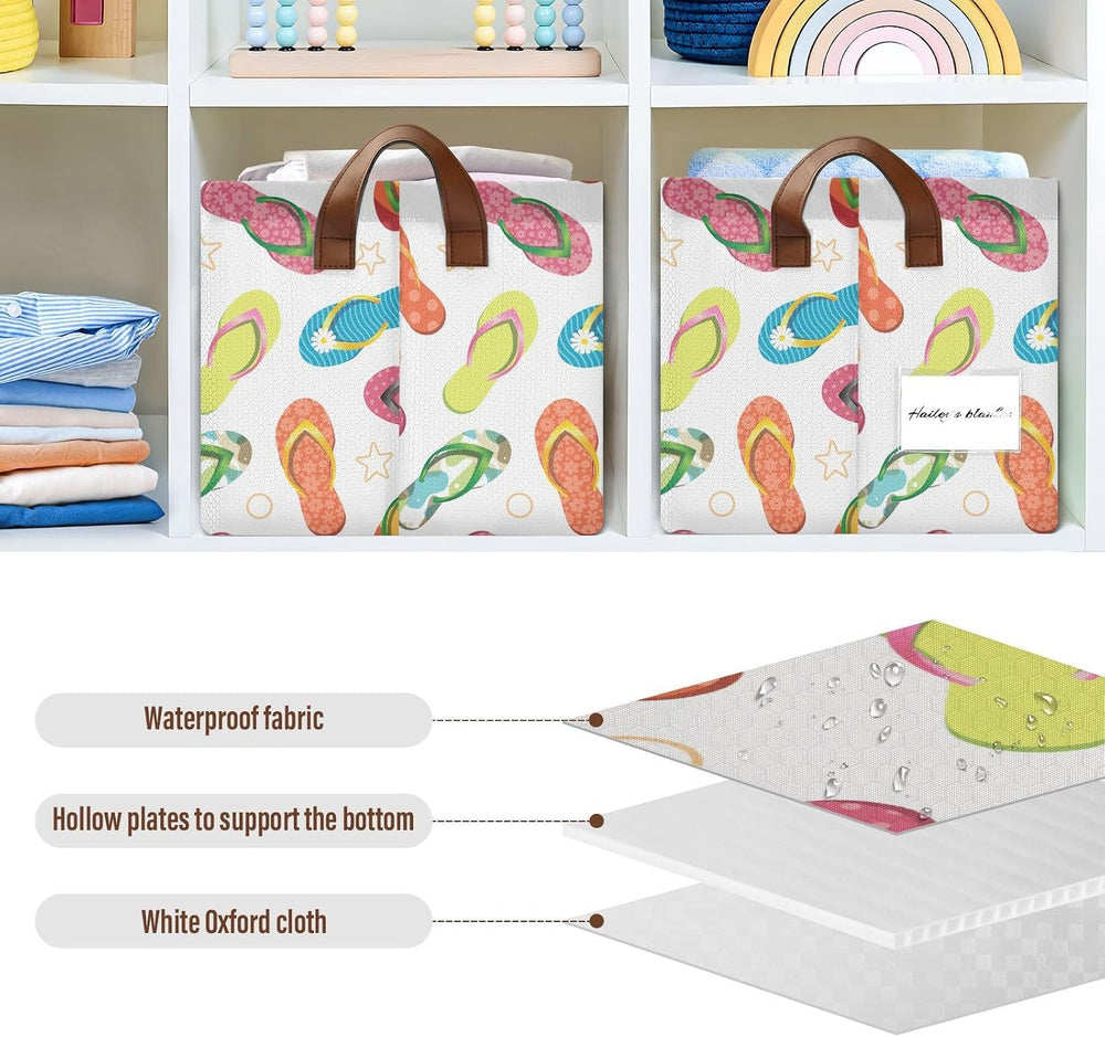 Beach Star Flip Flops Summer Slipper Storage Bins for Shelves with Labels&...