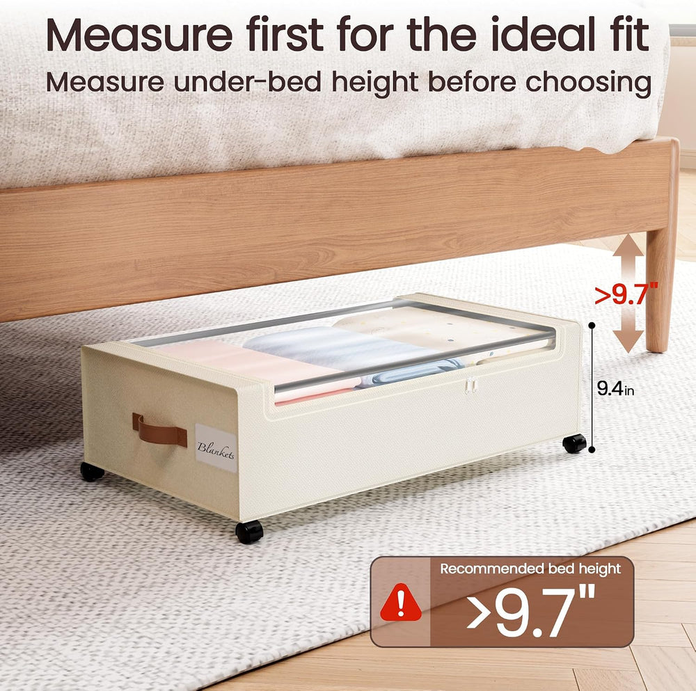 Yecaye 82L Under Bed Storage Containers, Fits 9.4" Under Bed, 2 Pack, Beige