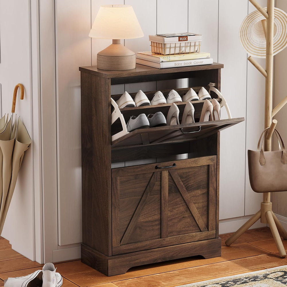 Semiocthome Farmhouse Shoe Storage Cabinet with 2 Flip Drawers, 23.6"(W)...
