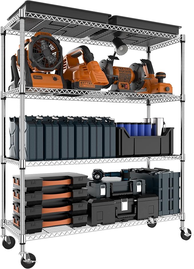 4 Tiers Storage Shelves Load 1400LBS, Metal Shelving Wire Metal Shelving Unit