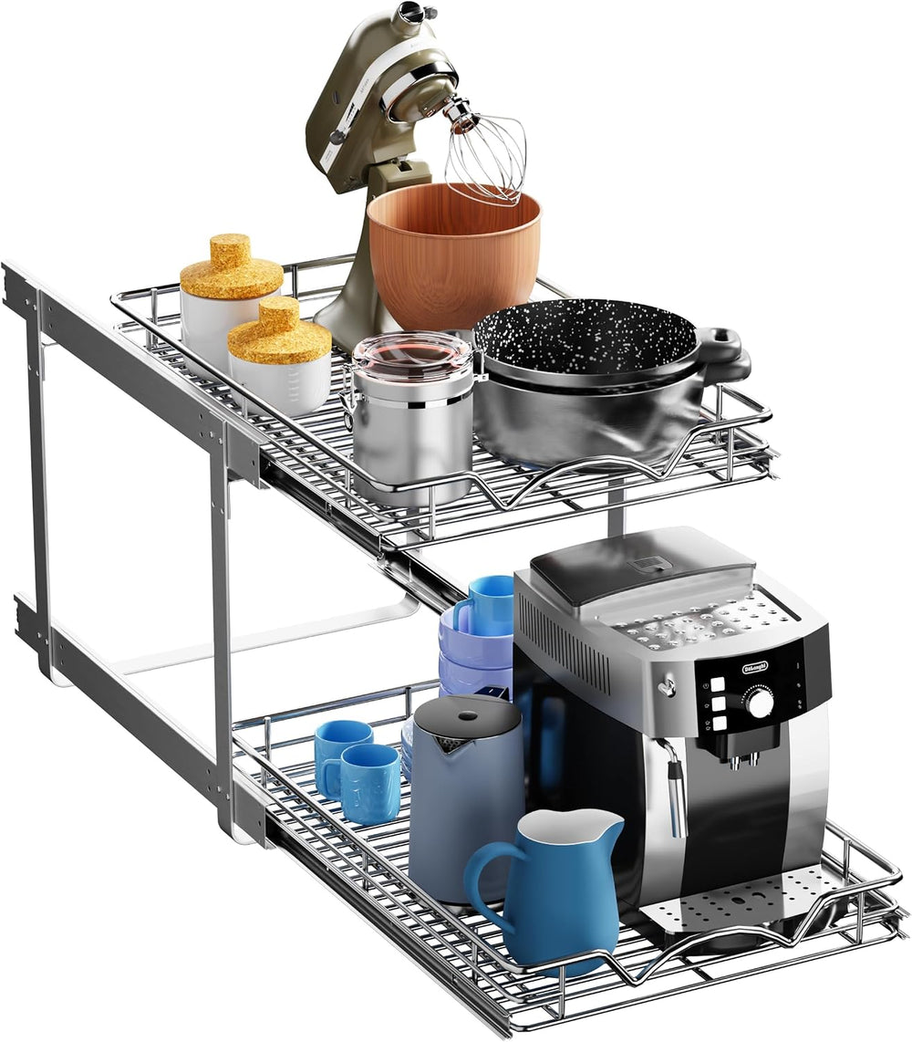 HOLDN’ STORAGE Two Tier Pull Out Cabinet Organizer, Individual Sliding Drawers