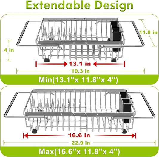 JASIWAY Dish Drying Rack in Sink, Expandable Stainless Steel Dish Drainer - Image 2