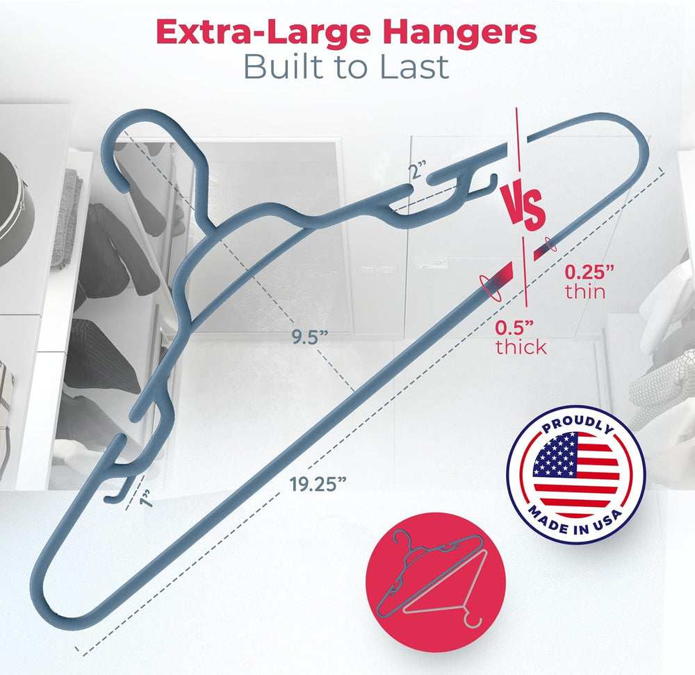 Large & Wide Heavy Duty Clothes Hangers 18 Pack – Made in USA – Ideal for...