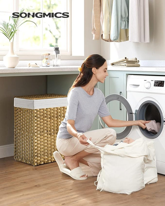 SONGMICS Laundry Hamper with Lid, 90L Clothes Hamper with 2 Removable Liner Bags - Image 2