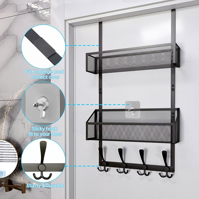 Over The Door Hooks Organizer, Coat Rack Over The Door Storage Hanger Towel Rack - Image 6