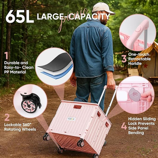 VUSIGN Folding Utility Cart, Foldable Rolling Crate Handcart - Image 2