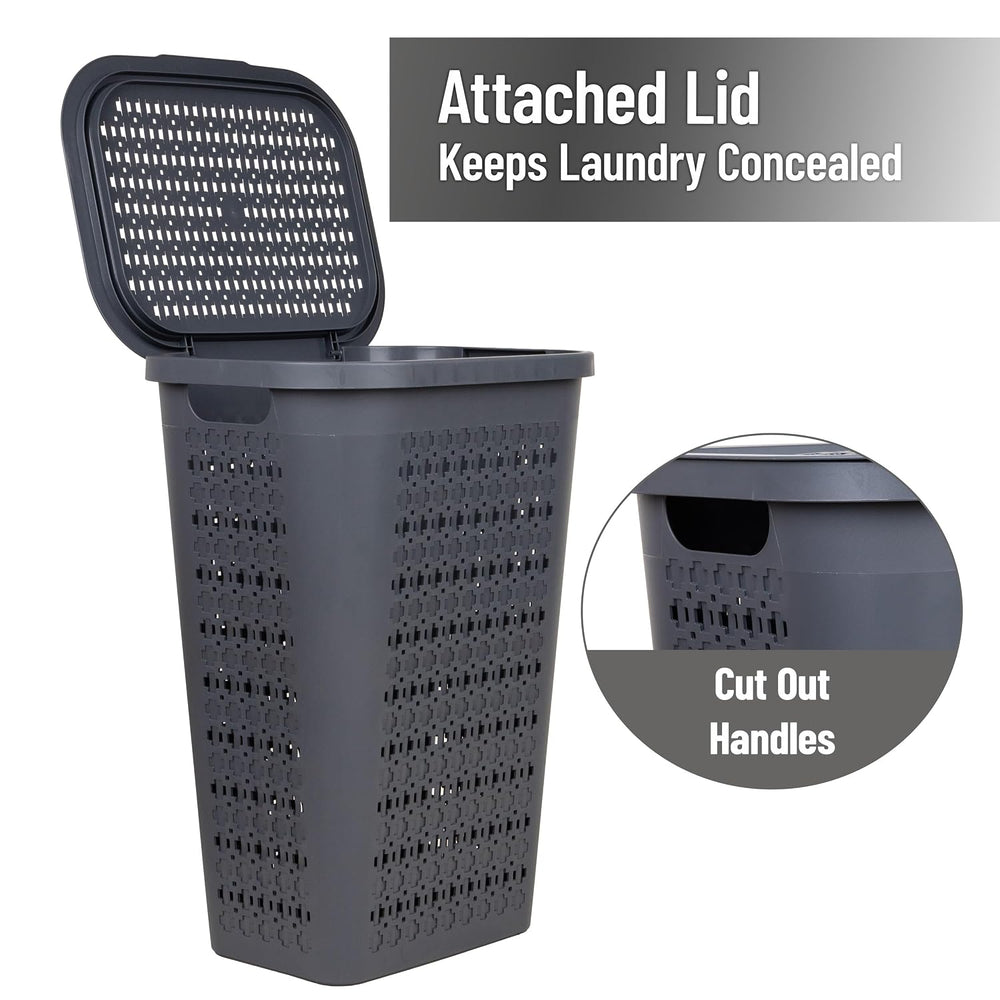 Mind Reader Slim Tapered Laundry Hamper with Lid, Clothes Basket with Swiss C...